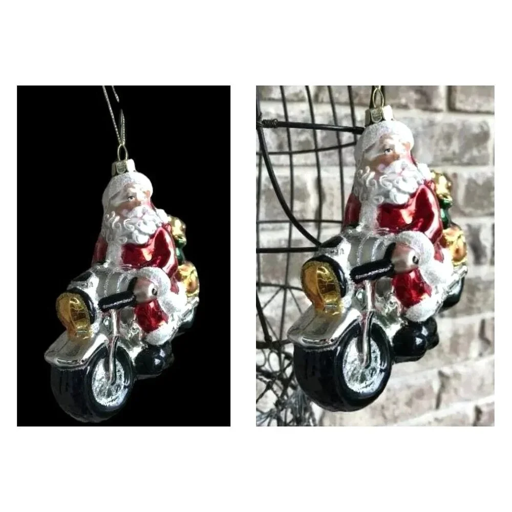 Santa Claus Motorcycle Christmas Ornament New Sleigh Toys North Pole Bike READ